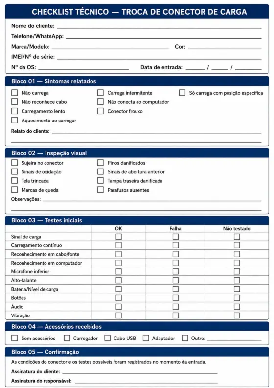 Checklist de entrada para notebook e computador